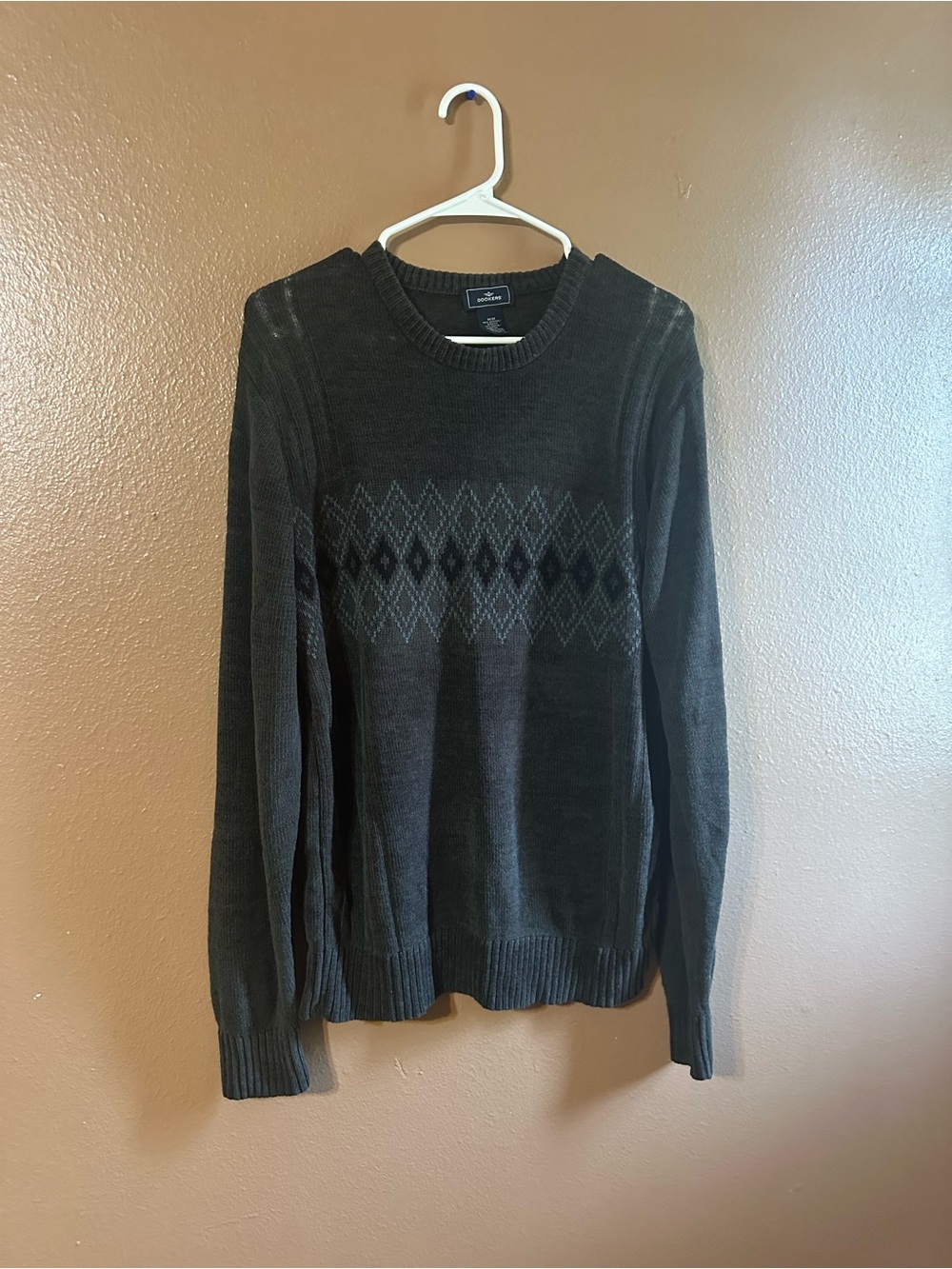Dockers Men's Black Crewneck Sweater with Diamond Pattern